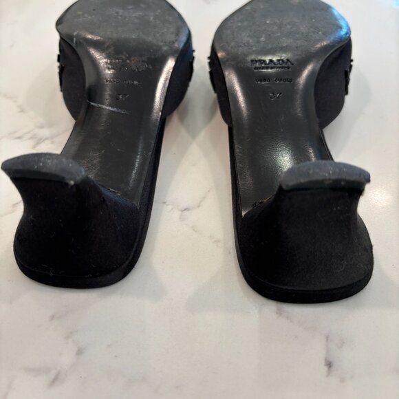 Prada Vintage Beaded Bow Satin Mule Heels Size 37 - Picture 10 of 10